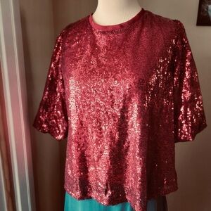 Umgee Shimmering Burgundy Sequin Top